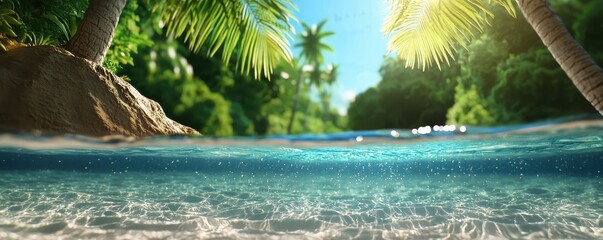 Serene Tropical Beach with Clear Water and Lush Greenery