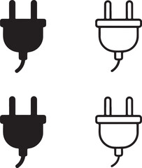 Isolated Electric Plug Icons, Electric Plug Black Minimal Vector Icons, Electric Plug Socket UI Symbols, Four Identical Grid Layout Icons, Clean Modern App Web Technology Design Icons