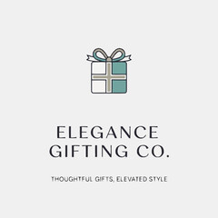A logo for "Elegance Gifting Co." featuring a stylized gift box icon in teal and white, with the tagline "Thoughtful Gifts, Elevated Style" on a light background.