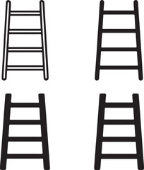 Isolated Ladder Icons, Ladder Black Minimal Vector Icons, Tool UI Symbols, Four Identical Grid Layout Icons, Clean Modern App Web Construction Safety Design Icons