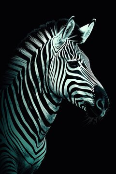 teal color zebra in black background