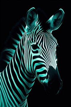 teal color zebra in black background