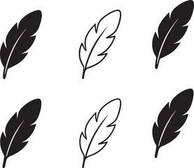 Isolated Feathers Icons, Feathers Black Minimal Vector Icons, Soft Feather UI Symbols, Four Identical Grid Layout Icons, Clean Modern App Web Nature Decoration Design Icons