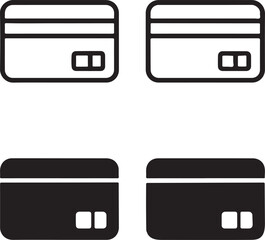 Isolated Credit Card Icons, Credit Card Black Minimal Vector Icons, Payment Card UI Symbols, Four Identical Grid Layout Icons, Clean Modern App Web Finance Transaction Design Icons
