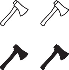 Isolated Axe Icons, Axe Black Minimal Vector Icons, Tool UI Symbols, Four Identical Grid Layout Icons, Clean Modern App Web Simple Axe Design Icons