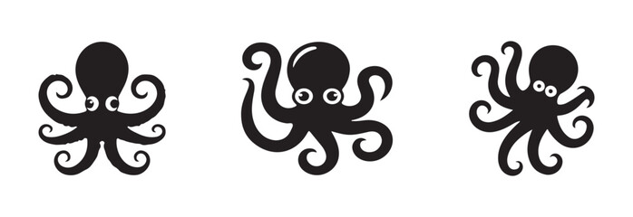 Three different poses of black octopus vector graphic elements for ocean theme projects and tattoo © MdJahid