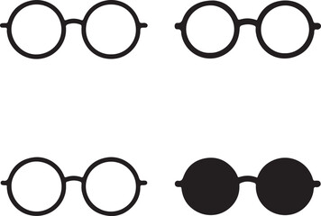 Isolated Eyeglasses Icons, Eyeglasses Black Minimal Vector Icons, Glasses UI Symbols, Four Identical Grid Layout Icons, Clean Modern App Web Vision Accessory Design Icons