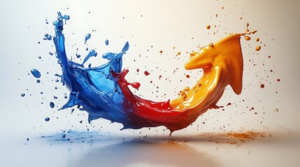 Blue and orange paint splashes forming an arrow shape liquid