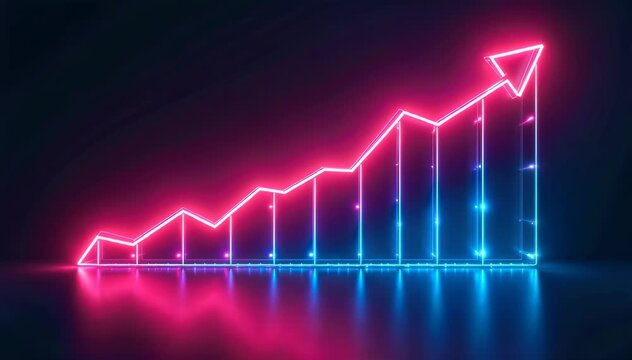 Transparent glowing chart showing exponential growth with bright neon effects 