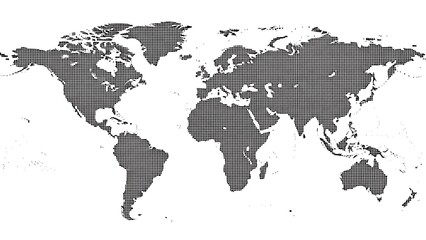 Obraz premium Global map illustration made of square dots on white background for technology concept.