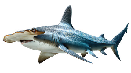 Fototapeta premium Hammerhead Shark's Portrait: A striking close-up of a hammerhead shark showcases its unique cephalofoil. Capturing the essence of marine life's marvel. 