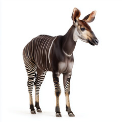 AI-generated image - A full-body portrait of an okapi (Okapia johnstoni), an African artiodactyl mammal known as the "forest giraffe", isolated on a white background.