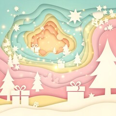 Generative AI, A pop-up book-inspired Christmas abstract background 