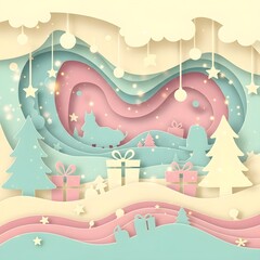 Generative AI, A pop-up book-inspired Christmas abstract background 