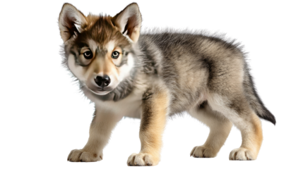 Curious Wolf Pup: A captivating portrait of an adorable wolf pup, exuding innocence, inquisitiveness, and raw animal charm. This image is a reminder of the wild.