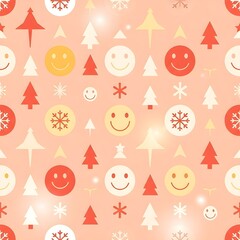 Generative AI, A clean and playful Christmas-inspired abstract pattern background made of simple smiley icon motifs