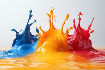 Vibrant blue orange and red paint splashes in liquid motion color