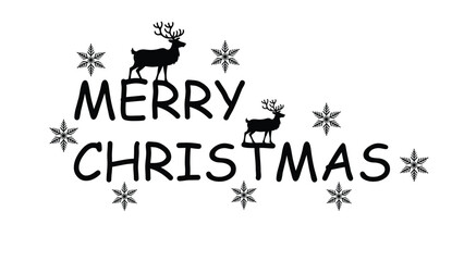  Merry Christmas typography with reindeer silhouettes and snowflakes illustration isolated on white background, festive winter holiday greeting design for cards, banners, posters and prints © VectorCraze