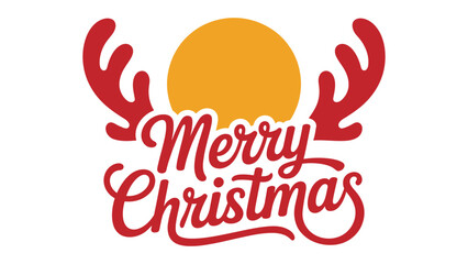  vMerry Christmas hand lettering typography with reindeer antlers and sun circle illustration isolated on white background, modern festive holiday greeting design for cards, banners, posters and print © VectorCraze