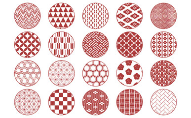 朱色和柄パターンセット