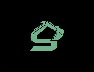 Excavator construction logo on black