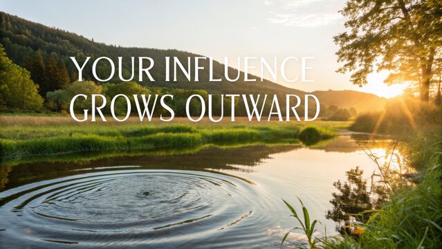 Ripple effect in pond with inspirational message outdoors.