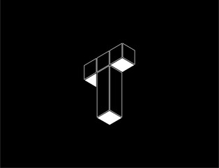 Isometric letter t design white on black background