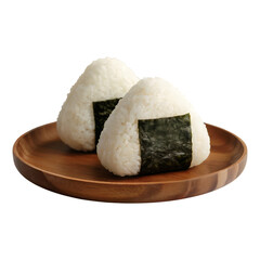 Onigiri Rice Balls on Wooden Plate with Transparent Background