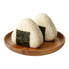 Onigiri Rice Balls on Wooden Plate with Transparent Background