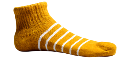 Bright yellow striped ankle sock isolated on white background
