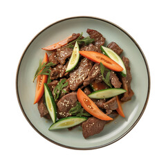 Mongolian Beef Stir Fry with Vegetables on Plate with Transparent Background
