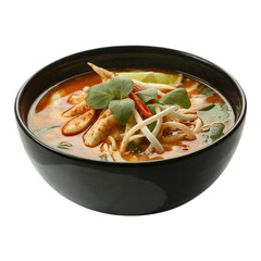 Tom Yum Soup in a Black Bowl with Transparent Background