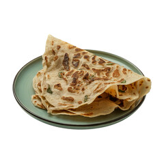 Stack of Indian Paratha on Plate with Transparent Background