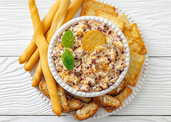 cranberry apricot cheese spread in a bowl