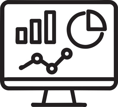 Data analysis computer monitor icon with business charts