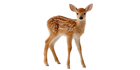 Young fawn standing alone isolated on white background