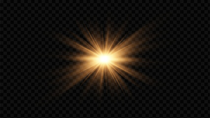 Png sunlight with sun light flare and ray. Shine gold glare with spark and sunlight. Png sun sunscreen sparkle glow sunshine burst halo magic sunbeam white effect overlay vector solar optical. © RDVector