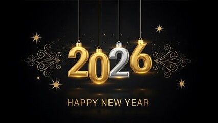 Golden 2026 New Year celebration with shiny numbers and stars