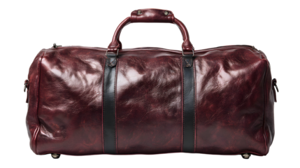 Dark brown leather weekend bag isolated on white background