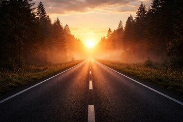 Obraz premium Open Road Leading Toward Sunrise Horizon