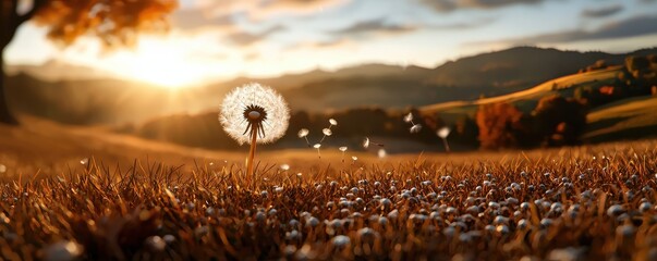 Delicate Dandelion Seeds Dancing in the Gentle Evening Light