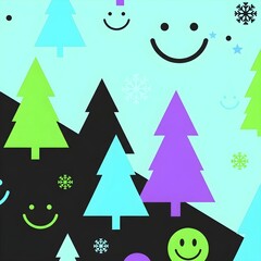 Generative AI, A clean and playful Christmas-inspired abstract pattern background made of simple smiley icon motifs