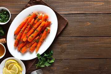 Roasted honey glazed carrots on plate