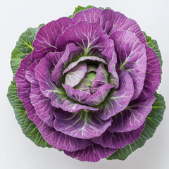 Purple ornamental cabbage top view isolated on white background

