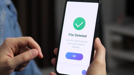 The shot captures a small yet significant act of digital self management successfully deleting a file. It symbolizes cleansing personal space, protecting privacy, or making decisions about storing