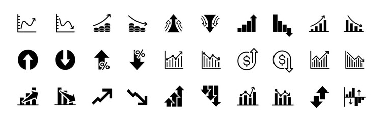 Increase and Decrease icon set. Business growth and fall graph symbol. Vector illustration.