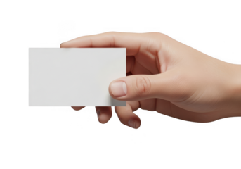 Hand holding blank card isolated on transparent background