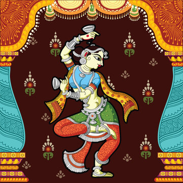 Indian Traditional Folk art Pattachitra Dancing Lady