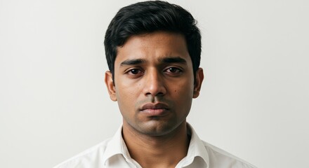 Obraz premium Young Indian man looking serious in front of a white background 