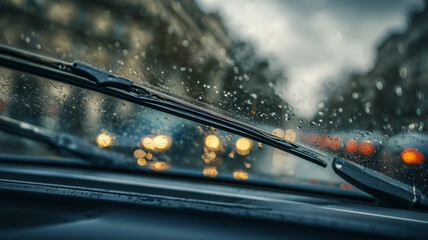 Front view of car windshield wiper with dynamic angle and smooth motion blur effect.